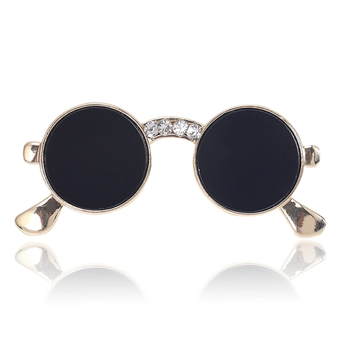 Fashion Sunglasses Brooch Pin Alloy Rhinestone Inlaid Vintage Round Frame Brooches For Unisex Clothing Lapel Pin Jewelry