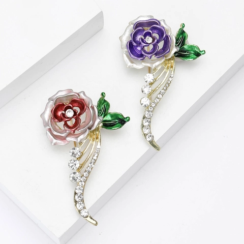 Eleganti Spille a Forma di Rosa in Lega e Smalto per Donna Lussuosi Accessori per Abbigliamento Serie Piante con Strass
