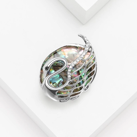 Spilla Cigno in Guscio di Abulone Naturale di Alta Moda Elegante Spilla da Risvolto in Lega di Animali con Strass per Accessori da Donna
