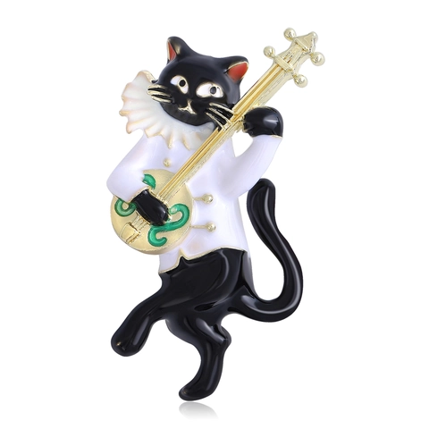 Spilla per Strumento Musicale in Lega Creativa Simpatico Gatto Cartone Animato Gatto Che Suona il Banjo Spilla Donna Gioielli Regalo