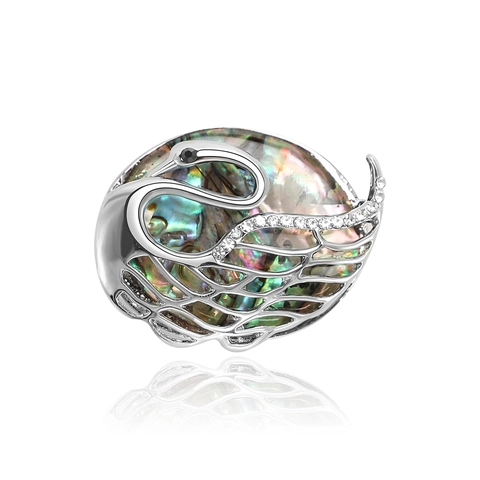 Spilla Cigno in Guscio di Abulone Naturale di Alta Moda Elegante Spilla da Risvolto in Lega di Animali con Strass per Accessori da Donna