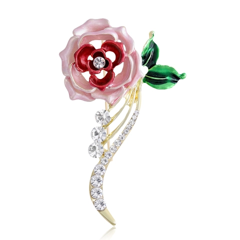 Eleganti Spille a Forma di Rosa in Lega e Smalto per Donna Lussuosi Accessori per Abbigliamento Serie Piante con Strass