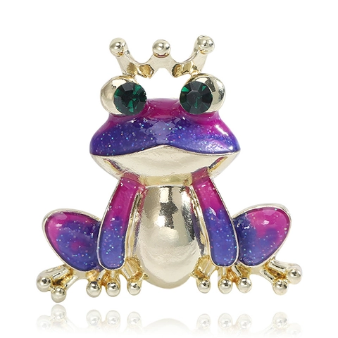 Creative Cute Crown Frog Brooch Alloy Enamel Rhinestone Animal Lapel Pin For Women Girls Clothing Fashion Jewelry Accessories