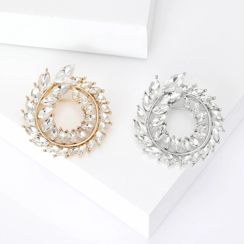Elegant Alloy Rhinestone Wreath Brooch Sparkling Marquise Cut Olive Branch Garland Pin For Women Wedding Party Jewelry