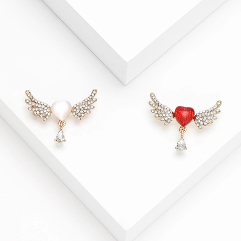 Elegant Alloy Rhinestone Heart Wings Brooch For Women Vintage Angel Wing Brooch Pin With Dangle Crystal Fashion Jewelry Accessories
