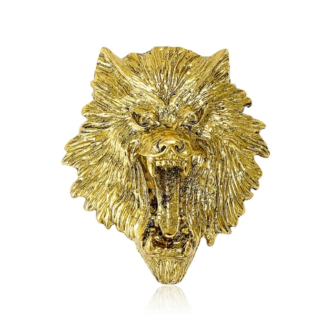 Vintage Punk Wolf Head Brooch Alloy Metal Animal Lapel Pin For Men Suit Banquet Party Jewelry Gold Silver Accessories