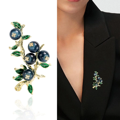 Broche Branche de Baies de Fruits en Alliage d'Émail Vintage pour Femmes Épingle de Pull de Costume de Persimmon de Haute Qualité Cadeau de Bijoux de Noël du Nouvel An