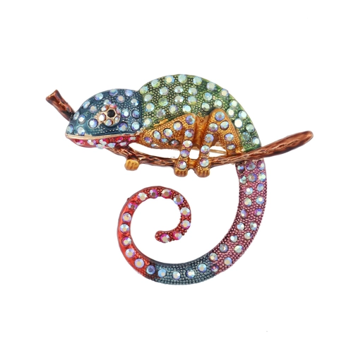 Spilla Camaleonte in Lega Vintage Colorati Strass Animale Spilla per Donna Moda Abito Pin di Risvolto Gioielli Regalo