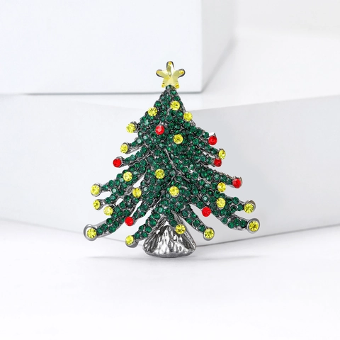 Spilla ad Albero di Natale in Lega Vintage per Donna Spilla con Strass Verdi Lucidi Badge Festivo Decorazione Natalizia Gioielli