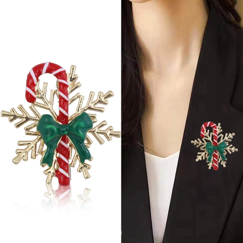 Weihnachten Zuckerstange Schneeflocke Brosche Für Damen Legierung Emaille Strass Festlich Holiday Pin Winter Schmuck Geschenk