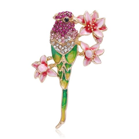 Spilla a Forma di Pappagallo Vintage in Lega e Smalto per Donna Strass Animale Fiore Spilla Elegante Gioielli da Abbigliamento