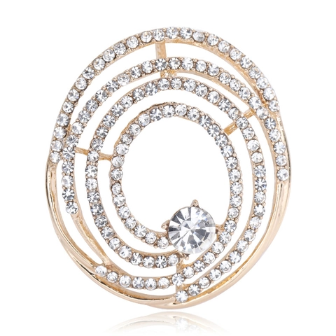 Broche de Espiral de Aleación de Moda Elegante Geométrico Redondo Cristal Vestido Pin para Mujeres Boda Banquete Joyería Regalo