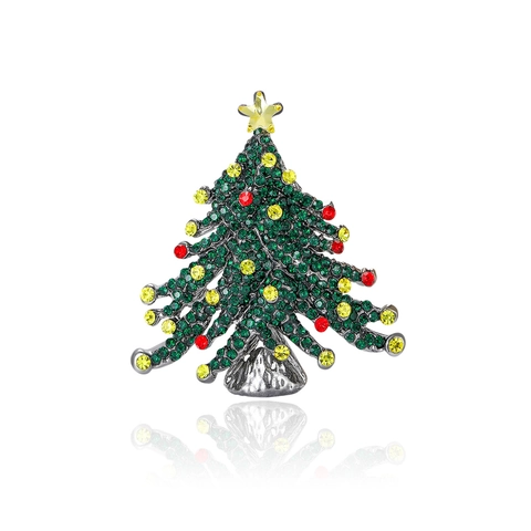Spilla ad Albero di Natale in Lega Vintage per Donna Spilla con Strass Verdi Lucidi Badge Festivo Decorazione Natalizia Gioielli