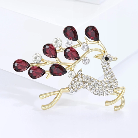 Elegante Spilla a Forma di Cervo in Lega con Strass per Donna Placcata in Oro Renna Animale Spilla da Bavero Gioielli di Moda Regalo di Natale