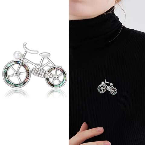 Broche Vintage con Forma de Bicicleta para Mujer Aleación con Diamantes de Imitación y Perla Artificial Incrustada Pin de Solapa Accesorio de Moda