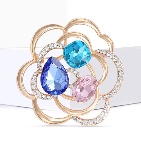 Spilla a Fiore Colorata Vintage Elegante Spilla Floreale in Lega Con Strass Intarsiati per Donna Accessori per Gioielli Retrò
