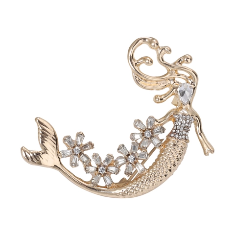 Mode Legering Strass Zeemeermin Broche Pin Elegant Goud Zilver Verguld Metalen Sieraden Voor Vrouwen Pak Jas Decoratie Cadeau