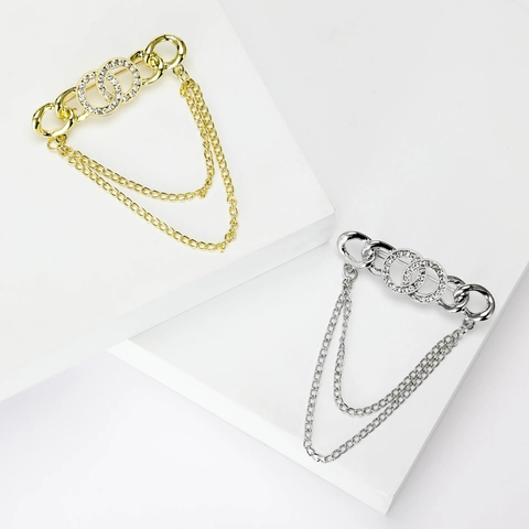 Spilla a Catena con Nappina in Lega di Strass di Moda Anelli Geometrici Intrecciati Spilla per Risvolto per Accessori da Donna