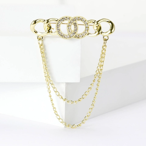 Spilla a Catena con Nappina in Lega di Strass di Moda Anelli Geometrici Intrecciati Spilla per Risvolto per Accessori da Donna