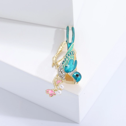 Spilla a Forma di Uccello in Smalto alla Moda Squisita Spilla Animale con Strass e Perla Artificiale Gioielli Decorativi per Donna Matrimonio Banchetto