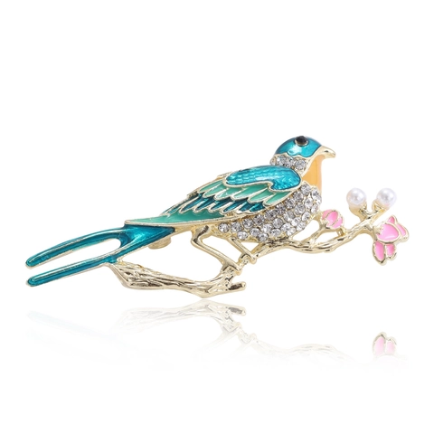 Spilla a Forma di Uccello in Smalto alla Moda Squisita Spilla Animale con Strass e Perla Artificiale Gioielli Decorativi per Donna Matrimonio Banchetto