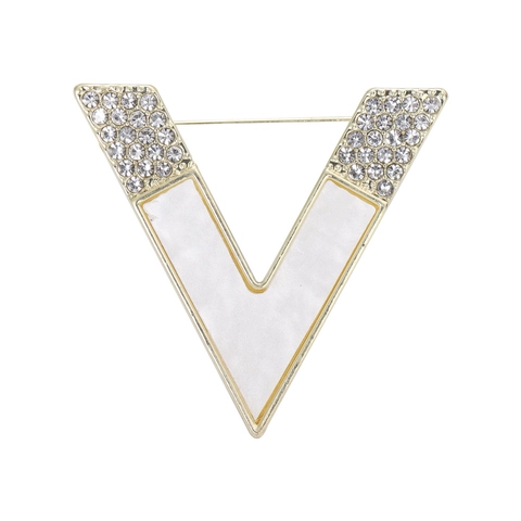 Spilla a Lettera V in Lega di Moda Con Strass Intarsiato Minimalista Geometrica per Abito Cappotto Decorazione Abbigliamento Gioielli Donna