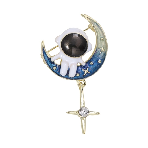 Legierung Kreative Astronaut Mond Stern Brosche Mit Emaille Tropföl Und Strass Weltraum Astronaut Pin Mode Schmuck Geschenk Unisex