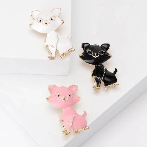 Cartoon Katze Emaille Brosche Legierung Strass Tier Brustnadel Für Damen Mode Accessoires Süße Kitty Pin Schmuck