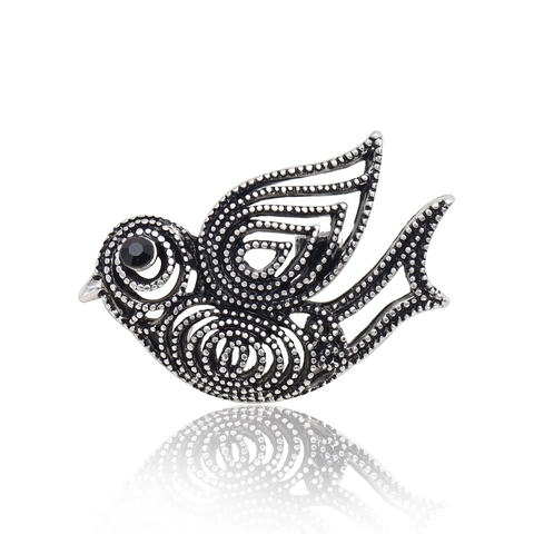 Vintage Hollow Bird Brooch For Women Antique Gold Silver Plated Alloy Rhinestone Animal Lapel Pin Fashion Jewelry Accessory