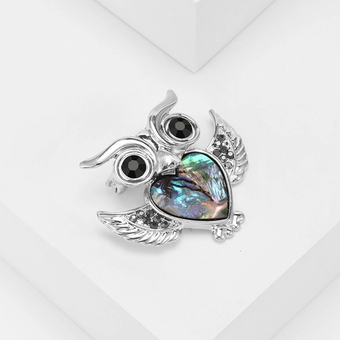 Broche de Búho de Aleación Vintage Personalizado Corazón Concha de Abulón Diamante de Imitación Pin Accesorios de Cuello para Hombres Mujeres Joyería Regalo