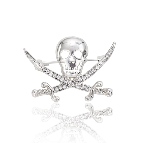 Spilla Teschio Pirata Gotico Con Spade Incrociate Per Donna Oro Argento Strass Intarsiato Accessorio Costume Halloween Gioielli Moda