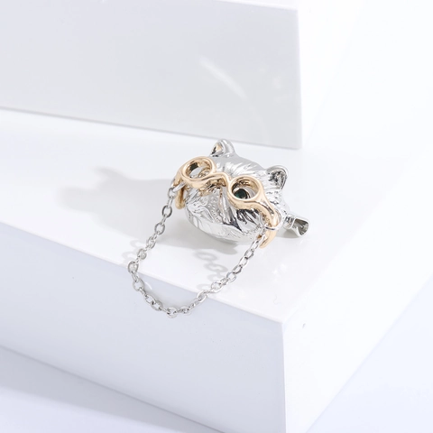 Simpatica Spilla a Testa di Cucciolo in Lega d'Argento Con Occhiali d'Oro e Occhi di Strass Verdi Spilla Decorativa Per Donna