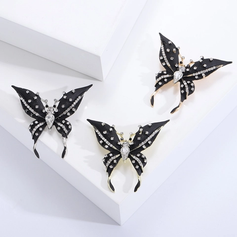 Koreanischer Stil Legierung Schmetterling Brosche Mit Schwarz Emaille Und Strass Mode Vielseitig Insekten Pin Für Damen Schmuck