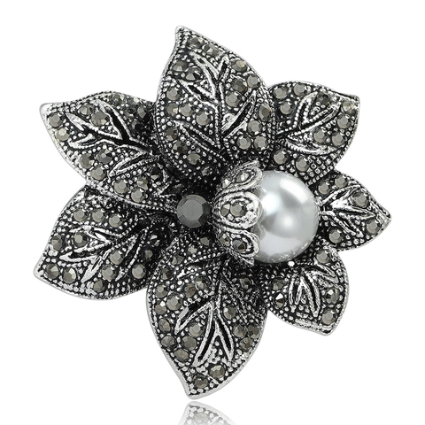 Vintage Legering Bloem Brosche Voor Vrouwen Met Strass En Kunstparel Retro Klassieke Florale Borstspeld Mode Sieraden