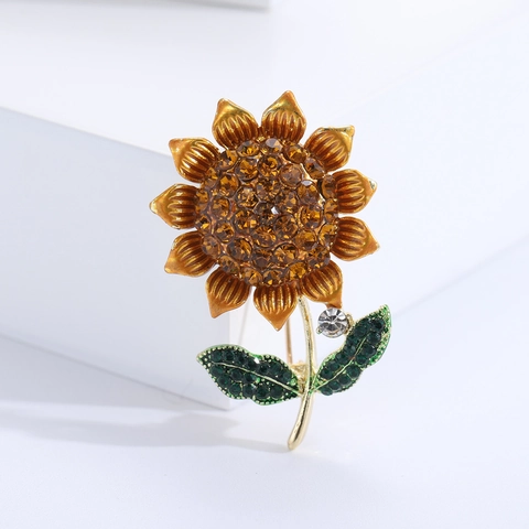 Eleganter Legierung Sonnenblume Brosche Anstecknadel Mit Strass Emaille Gelb Floral Reversnadel Für Damen Mode Kleidung Schmuck