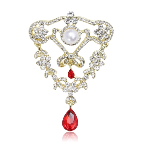 Vintage Baroque Palace Style Alloy Rhinestone Artificial Pearl Brooch For Women Palace Teardrop Pendant Suits Accessories Pin