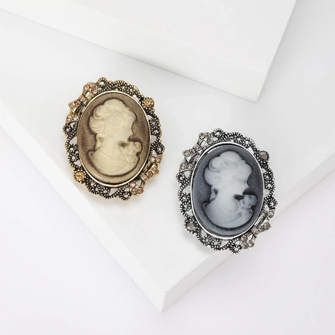 Spilla Vintage Cameo con Ritratto di Signora in Lega con Strass Intarsiati Ritratto di Regina Design Intagliato per Donna Gioielli di Moda per Banchetto