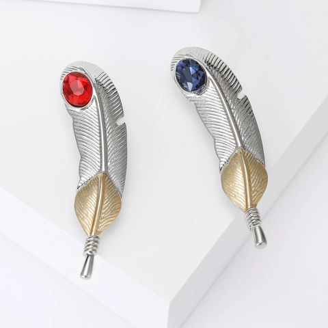 Spilla a Forma di Piuma in Stile Coreano Personalizzata in Lega Bicolore Con Strass per Abito Cappotto Donna Uomo Gioielli