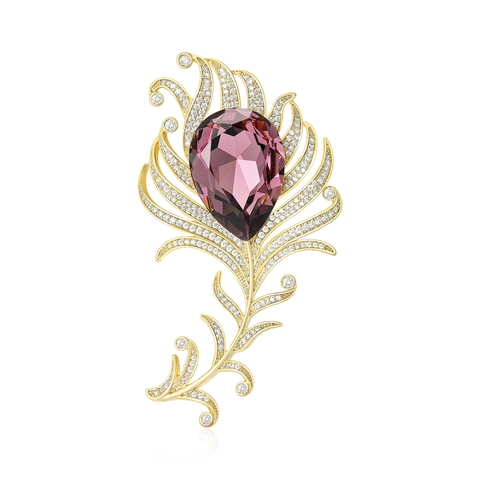 Elegante Spilla in Rame con Piuma di Zirconia Viola per Donna Corsage in Piuma di Pavone Vintage di Alta Qualità Accessori