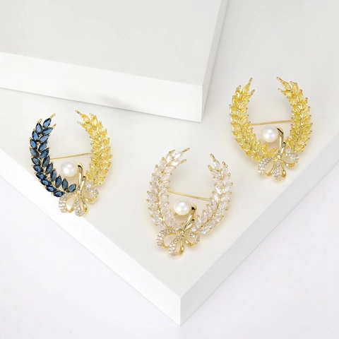 Spilla in Rame Vintage a Forma di Corona di Grano per Donna Con Strass e Perla Artificiale Fiocco per Matrimonio Festa Gioielli Quotidiani