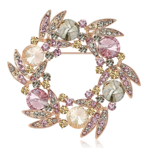 Spilla Ghirlanda Vintage Rame Strass Floreale Elegante Banchetto Matrimonio Festa Gioielli per Donna Abbigliamento Classico Decor