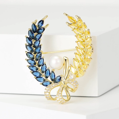 Spilla in Rame Vintage a Forma di Corona di Grano per Donna Con Strass e Perla Artificiale Fiocco per Matrimonio Festa Gioielli Quotidiani