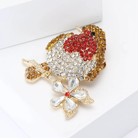 Vintage Legierung Strass Vogel Brosche Für Damen Buntes Rotkehlchen Auf Ast Anstecknadel Mode Anzug Mantel Schmuck Zubehör