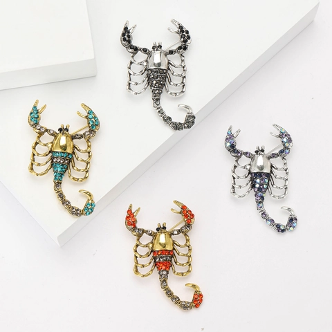 Vintage Alloy Rhinestone Scorpion Brooch Pin For Men Women Fashion Animal Suit Coat Jewelry Decoration Gold Silver Plated