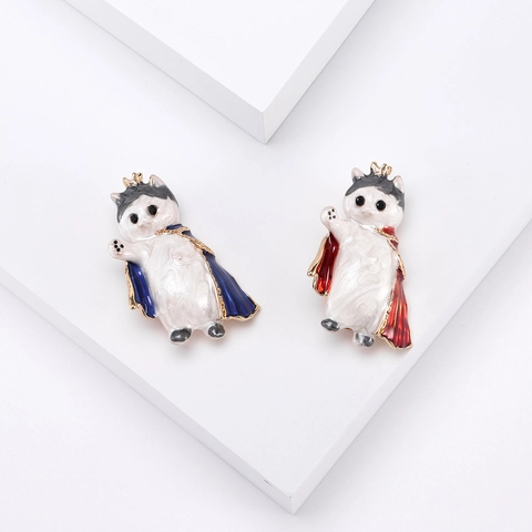 Broche de Gato de Esmalte de Moda Creativa Con Corona y Capa de Aleación de Diamantes de Imitación Pin de Animal para Accesorios de Ropa Mujer Regalo