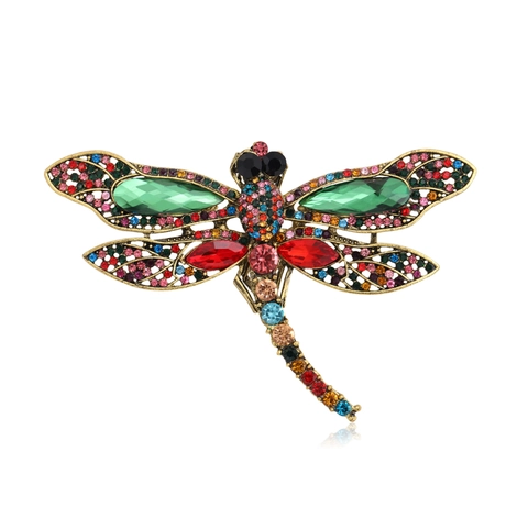 Broche Libellule en Alliage Vintage Avec Strass Colorés Style Européen Américain Épingle d'Insecte Accessoire Bijoux Femme