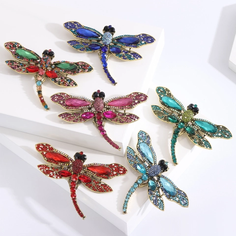 Broche Libellule en Alliage Vintage Avec Strass Colorés Style Européen Américain Épingle d'Insecte Accessoire Bijoux Femme