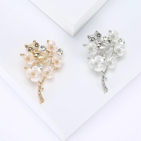 Eleganter Legierung Eule Blume Brosche Vintage Koreanischen Stil Strass Emaille Tier Zweig Anzug Nadel Für Damen Modeschmuck