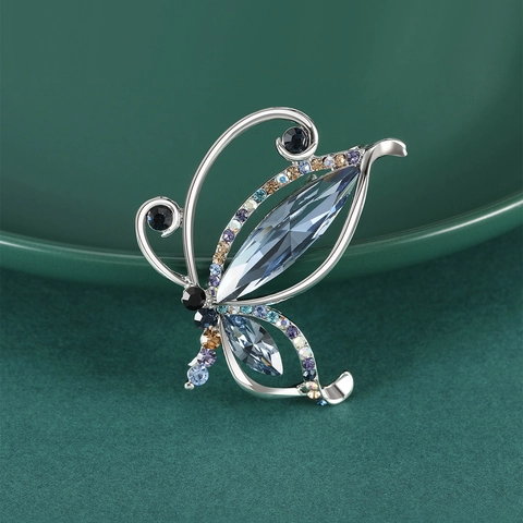 Elegante Legering Strass Vlinder Broche Voor Vrouwen Luxe Kristal Insect Reversspeld Voor Pak Jas Feest Sieraden Cadeau