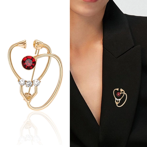 Creativa Spilla a Forma di Cuore con Stetoscopio in Lega per Medici Infermieri con Strass Gioielli Medici di Moda Regalo per Uomo Donna
